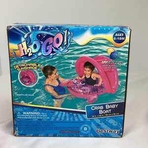 H2O GO Inflatable UV Pink Crab Baby Boat Pool Float Detachable Sunshade Hood